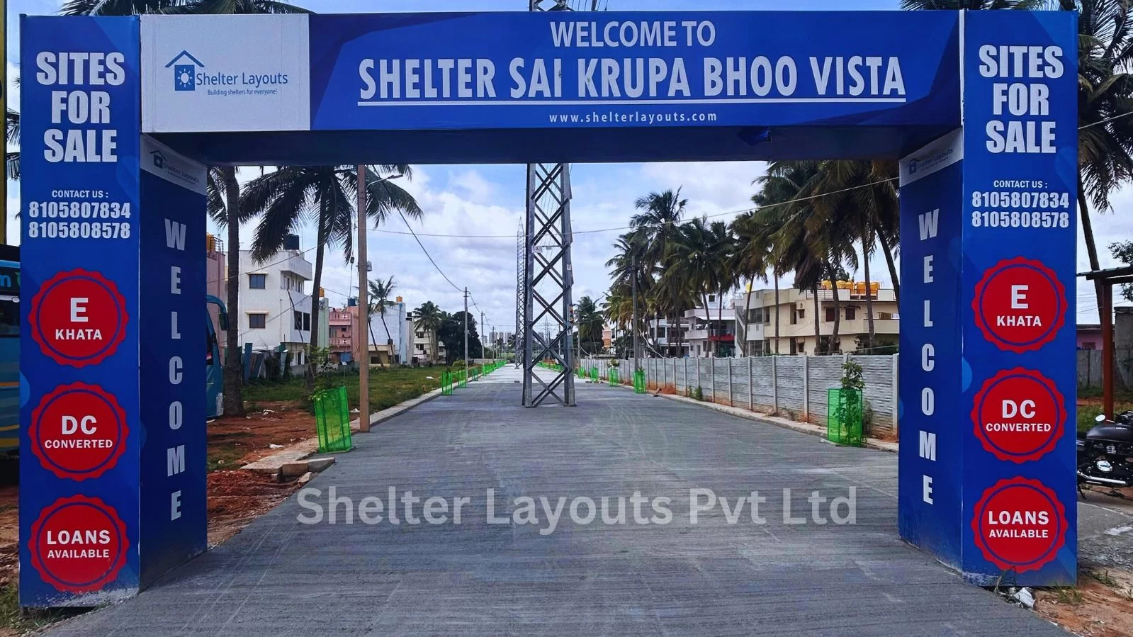 Master plan map of Shelter Sai Krupa Bhoo Vista showing 41 premium units, 40-foot RCC roads, and community amenities.